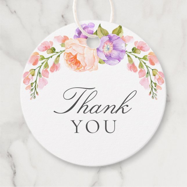Étiquettes Cadeau Fête de mariage Blush et Violet Bloom (Devant)