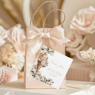 Étiquettes Cadeau Fête de mariage bohème florale avec des boules de