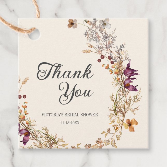 Étiquettes Cadeau Fête de mariage bohème florale d'automne (Devant)