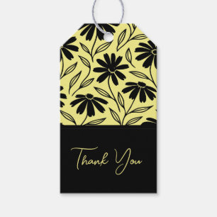 Étiquettes-cadeau Fête de mariage bohème jaune à marguerites à encre