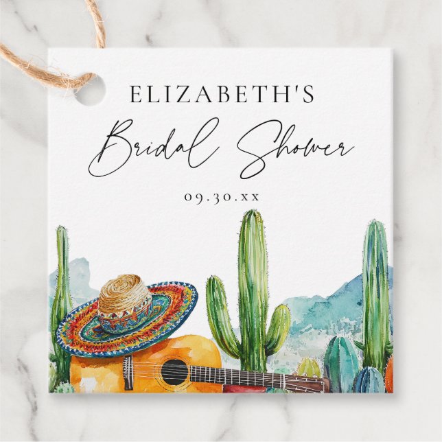 Étiquettes Cadeau Fête de mariage Cactus Fiesta Mexicaine Aquarelle (Devant)