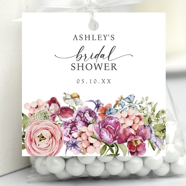 Étiquettes Cadeau Fête de mariage champêtre avec des fleurs sauvages (Jewel Tone Wildflower Bridal Shower Favor Tags by Painted Paperie
)