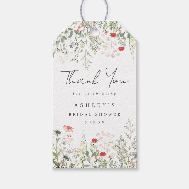 Étiquettes-cadeau Fête de mariage champêtre avec des fleurs sauvages (Devant)