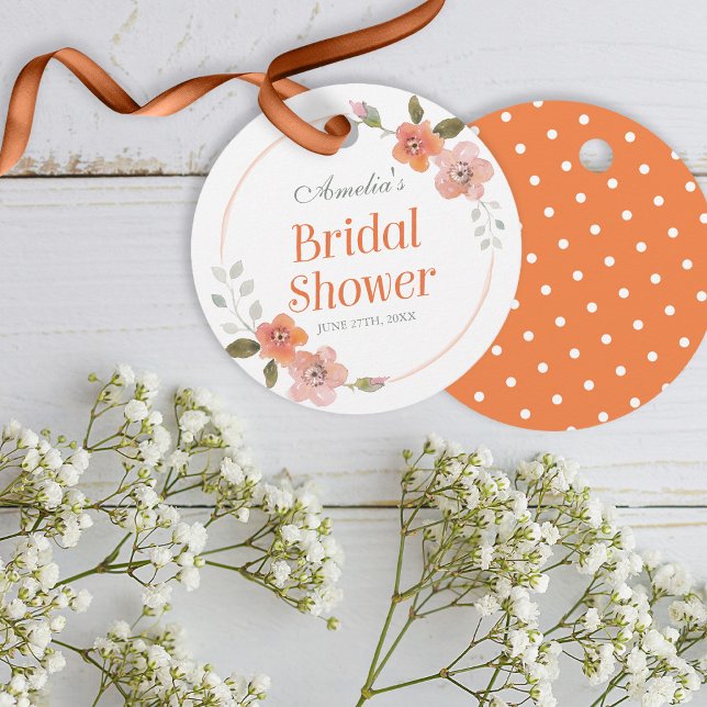 Étiquettes Cadeau Fête de mariage délicate aux fleurs orange (Créateur téléchargé)