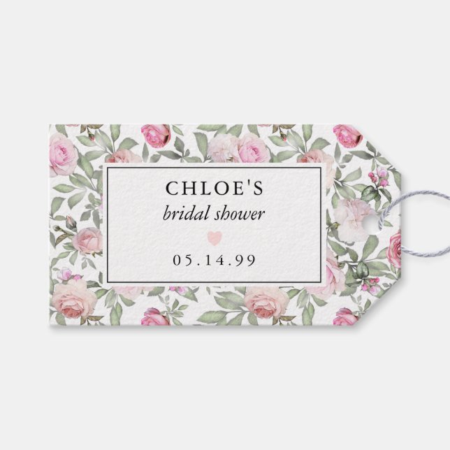 Étiquettes-cadeau Fête de mariage DIY rose florale rose blush (Devant (Horizontal))