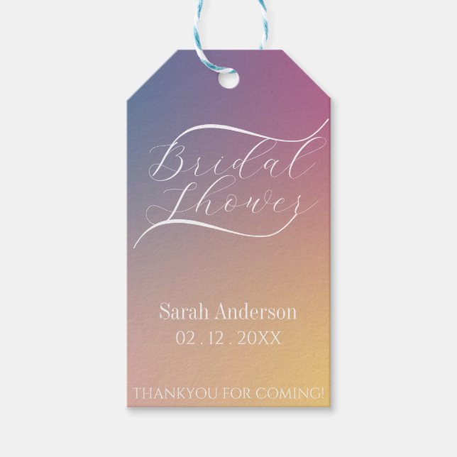 Étiquettes-cadeau Fête de mariage élégante avec dégradé de violet et (Devant)