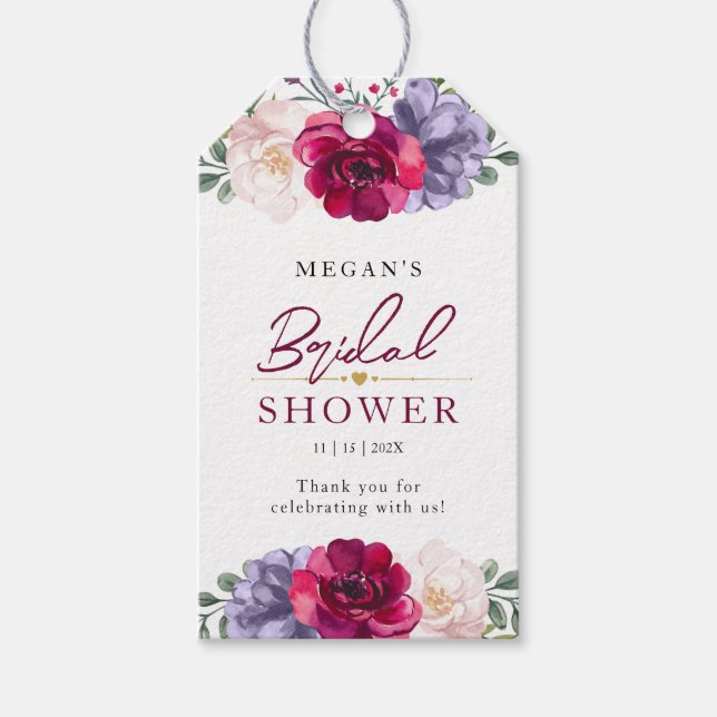 Étiquettes-cadeau Fête de mariage en bleu marine et bordeaux à motif (Devant)