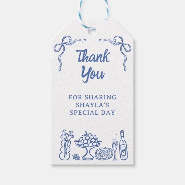 Étiquettes-cadeau Fête de mariage en bleu quelque chose de fantaisis (Devant)