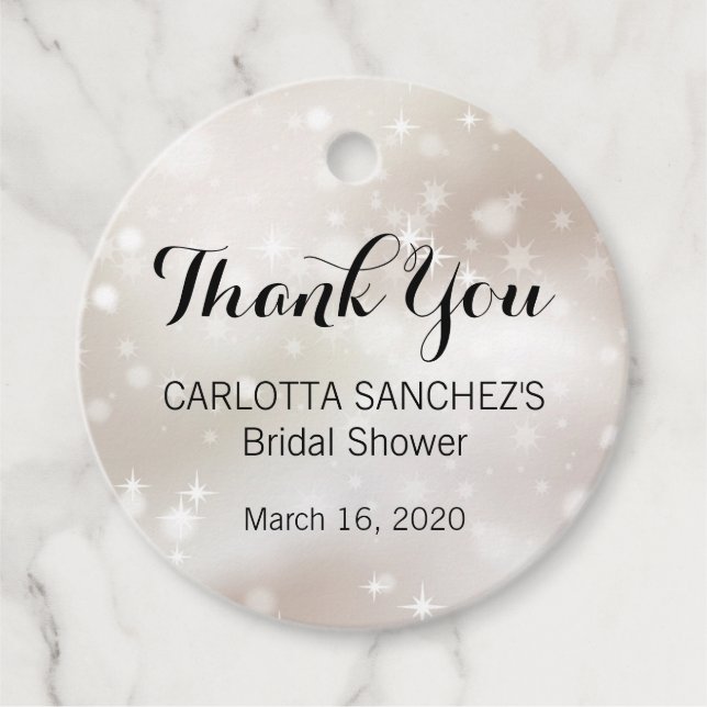 Étiquettes Cadeau Fête de Mariage Étoiles Célestes Or Pailleté (Devant)