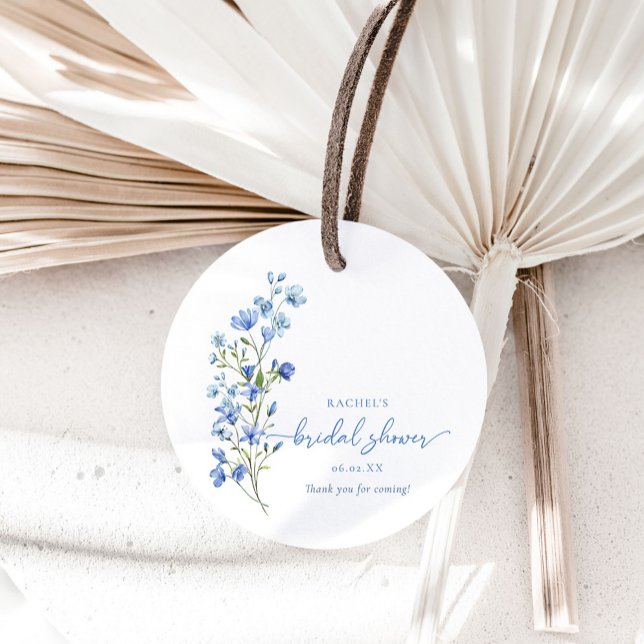 Étiquettes Cadeau Fête de mariage Fleur sauvage Bleu poussiéreux à l (Créateur téléchargé)