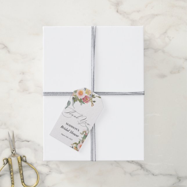 Étiquettes-cadeau Fête de mariage Floral Aquarelle Rose Vert (Avec de la ficelle)