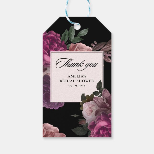 Étiquettes-cadeau Fête de mariage floral aquarelle sombre et mystéri (Devant)