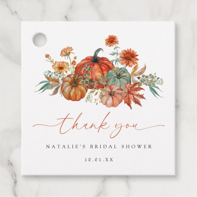 Étiquettes Cadeau Fête de mariage floral automnal avec citrouilles (Devant)