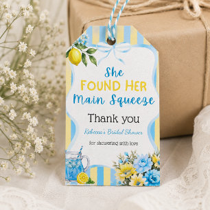Étiquettes-cadeau Fête de mariage Floral Bleu Rayure Main Squeeze