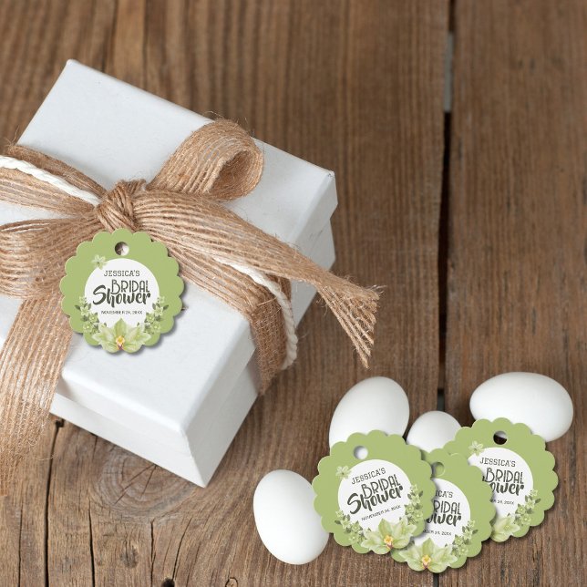 Étiquettes Cadeau Fête de mariage floral Clivia vert aquarelle (Créateur téléchargé)