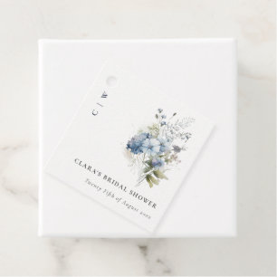 Étiquettes Cadeau Fête de mariage floral Cottage Aquarelle Bleu Gris