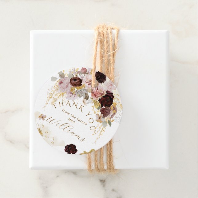 Étiquettes Cadeau Fête de mariage floral doré aux fleurs sauvages d' (En situation)