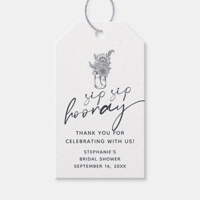 Étiquettes-cadeau Fête de mariage Floral Mason Jar Sip Sip Hooray (Devant)
