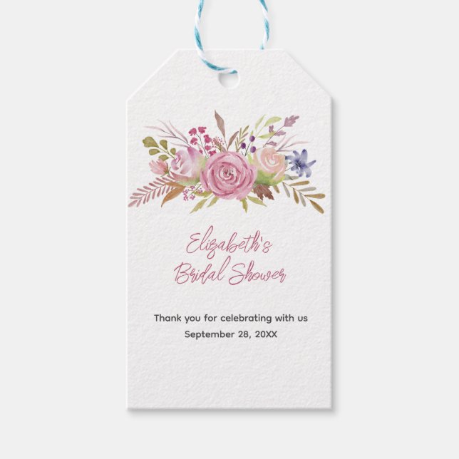 Étiquettes-cadeau Fête de mariage floral rose aquarelle botanique  (Devant)