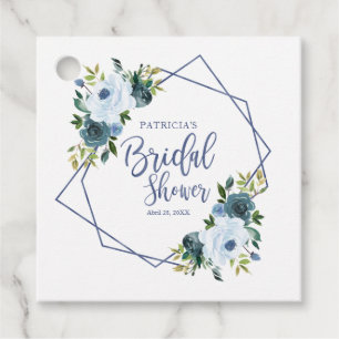 Étiquettes Cadeau Fête de mariage florale bleue poussiéreuse géométr