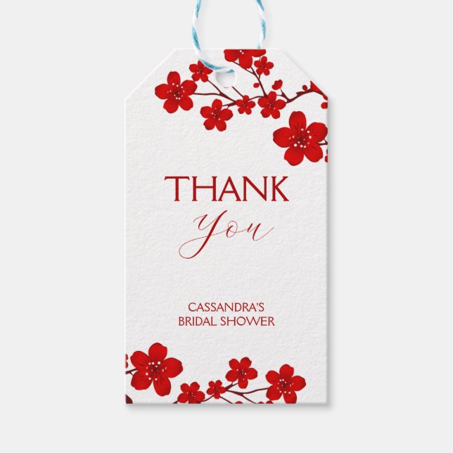 Étiquettes-cadeau Fête de mariage Florale de Cerisier Rouge en Fleur (Devant)