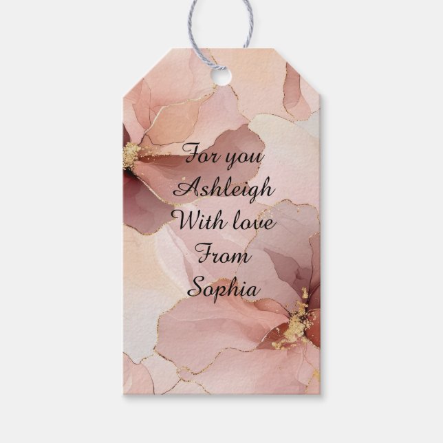 Étiquettes-cadeau Fête de Mariage Florale Rose Pâle Or Romantique (Devant)