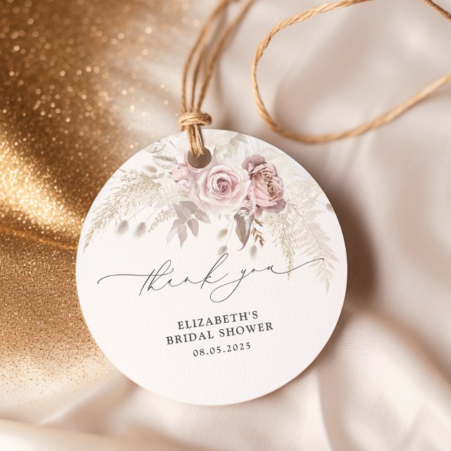 Étiquettes Cadeau Fête de Mariage Florale Rose Poussiéreuse Moderne (Créateur téléchargé)
