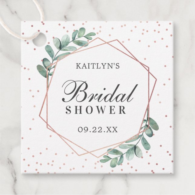 Étiquettes Cadeau Fête de mariage géométrique à l'eucalyptus avec fe (Devant)