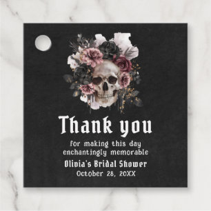 Étiquettes Cadeau Fête de mariage gothique crâne floral noir Hallowe