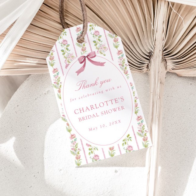 Étiquettes-cadeau Fête de Mariage Grandmillennial aux Fleurs Roses (Créateur téléchargé)