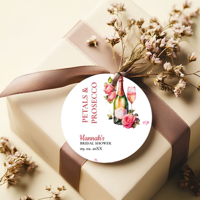 Étiquettes Cadeau Fête de Mariage Petals And Prosecco (Créateur téléchargé)