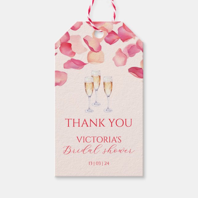 Étiquettes-cadeau Fête de mariage Pose Pétales et Prosecco (Devant)