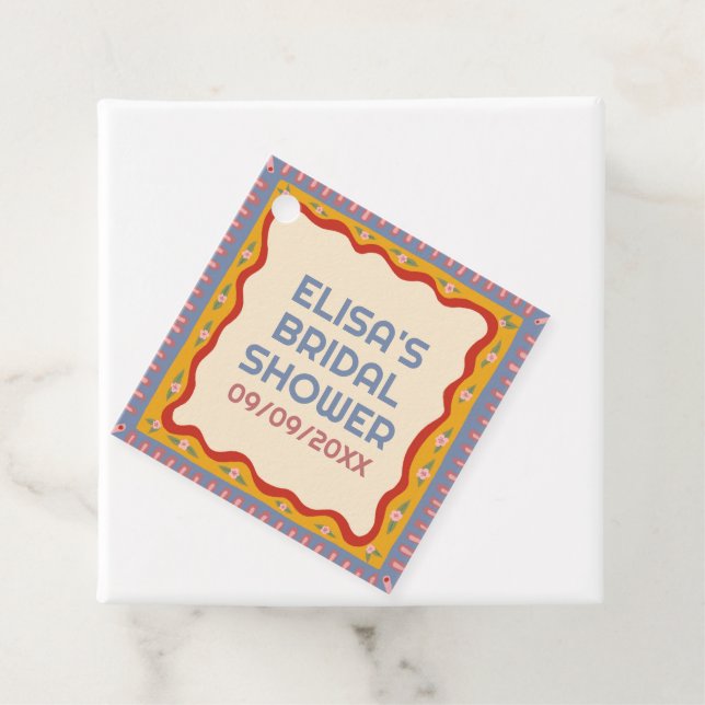 Étiquettes Cadeau Fête de Mariage Retro Boho Fun FAITE MAIN sur mesu (En situation)