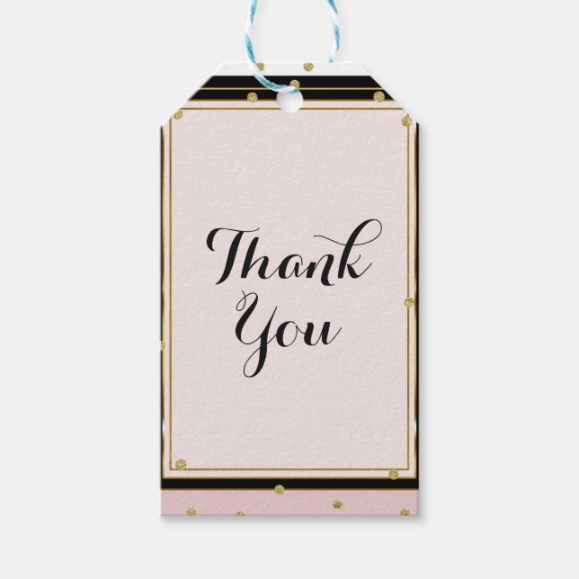 Étiquettes-cadeau Fête de mariage rose fuchsia noir blanc et or glam (Devant)