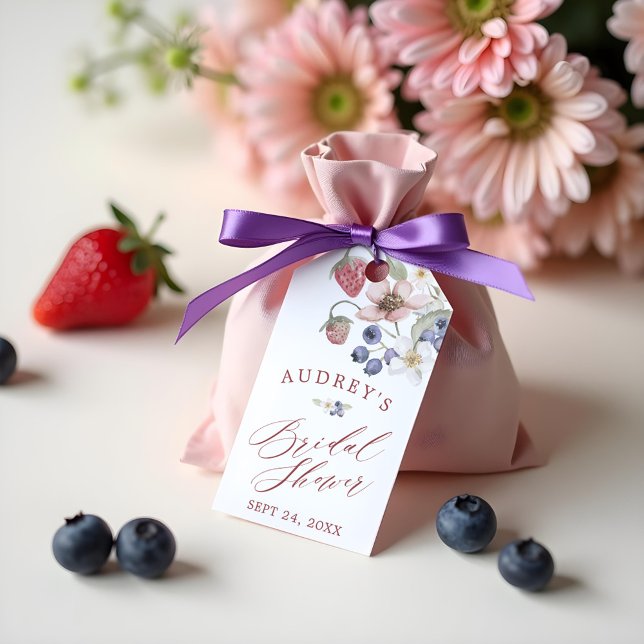 Étiquettes-cadeau Fête de Mariage Sucrée aux Baies Baies Sauvages &  (Berry Sweet Bridal Shower Wild Berries & Flowers Gift Tags)