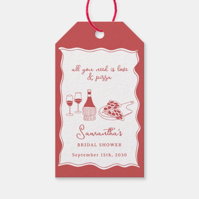 Étiquettes-cadeau Fête de Mariage Thème Vin Pizza Italienne Dessinée (Devant)