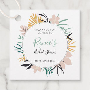 Étiquettes Cadeau Fête de mariage tropicale aux feuilles et fleurs p