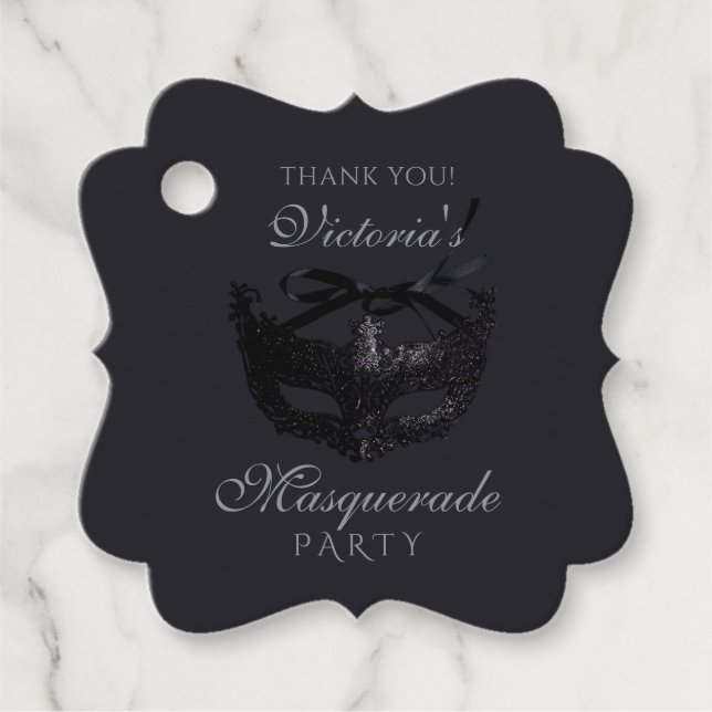 Étiquettes Cadeau Fête de Mascarade Moderne Argent Noir  (Devant)