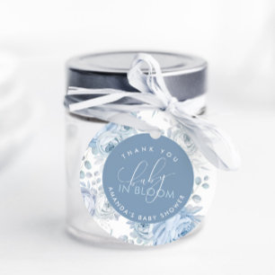 Étiquettes Cadeau Fête de naissance bébé fleurs bleu poussiéreux Bab