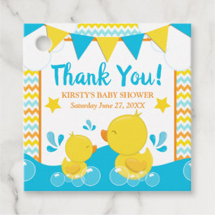 Étiquettes Cadeau Fête de naissance bébé Yellow & Blue Rubber Ducky 