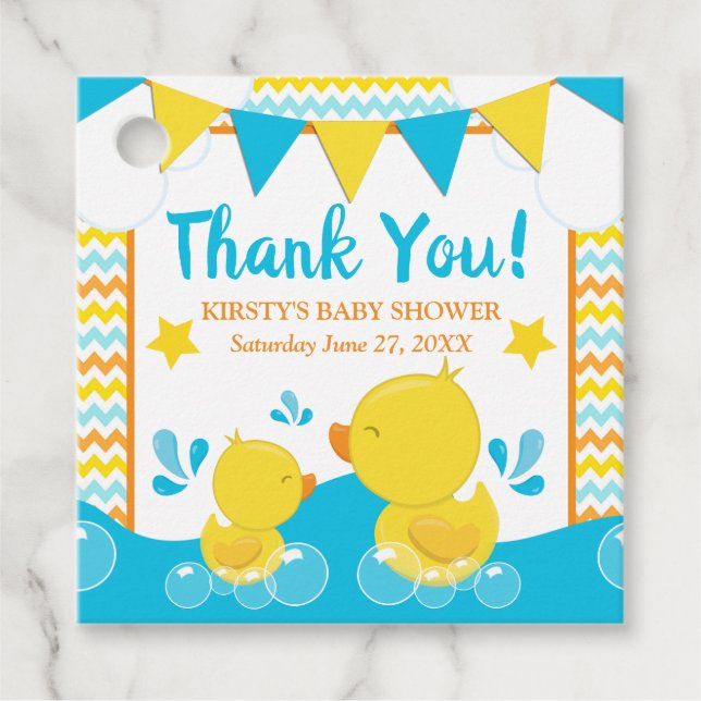 Étiquettes Cadeau Fête de naissance bébé Yellow & Blue Rubber Ducky  (Devant)