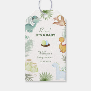 Étiquettes-cadeau Fête de naissance de bébé dinosaure tropical volca