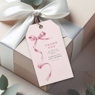 Étiquettes-cadeau Fête de naissance de bébé fille Ruban à noeud rose