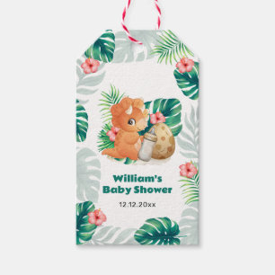 Étiquettes-cadeau Fête de Naissance de Bébé Fleur Tropicale Dinosaur