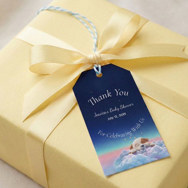 Étiquettes-cadeau Fête de Naissance de Bébé un Chiot Dans Les Nuages (Créateur téléchargé)
