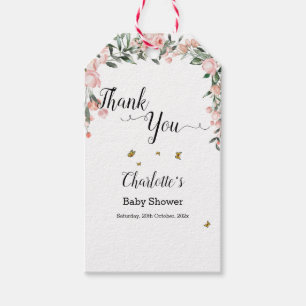 Étiquettes-cadeau Fête de Naissance Fleurs Roses Aquarelles et Papil