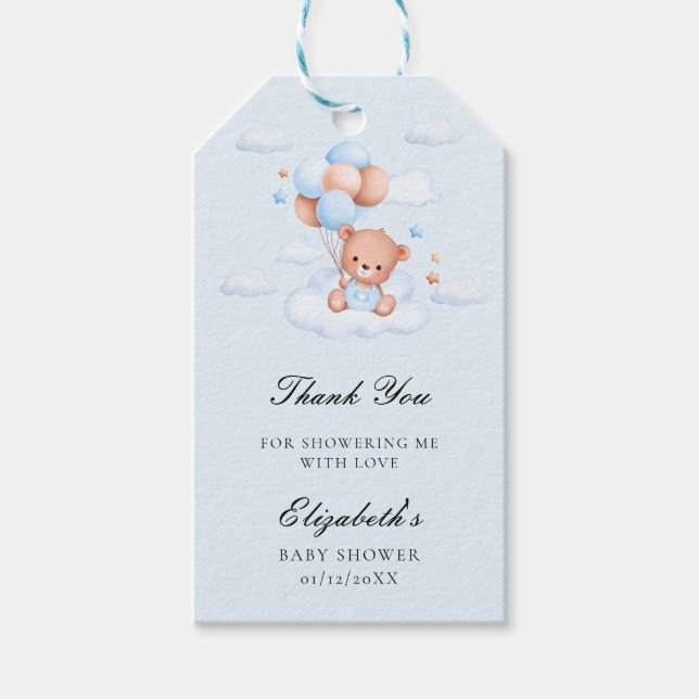 Étiquettes-cadeau Fête de naissance Ourson Bleu Garçon (Devant)