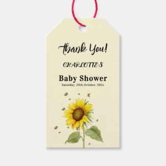 Étiquettes-cadeau Fête de naissance tournesol aquarelle avec papillo