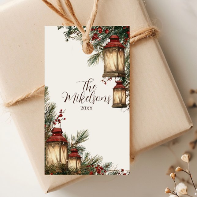 Étiquettes-cadeau Fête de Noël à la Lanterne Rustique (Créateur téléchargé)