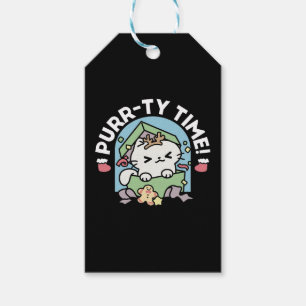 Étiquettes-cadeau Fête de Noël avec Purr-ty Time Cat